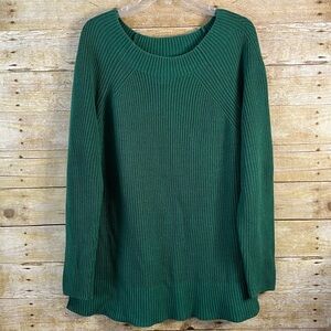 Lands’ End Women’s Green Thick Ribbed Wide Neck Raglan Sweater 1X 16W-18W EUC